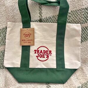 NWT Trader Joes Mini Canvas Tote Bag Dark Green New 13”x 10”